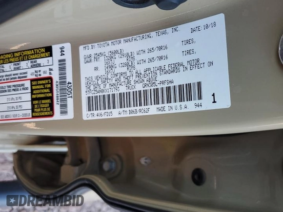 2019 Toyota Tacoma SR z VIN 5TFCZ5AN8KX171793, wystawiony jako Copart lot #57907015 z przebiegiem 96 925 mil mil oraz Szkoda całkowita • Salvage title. Historia ofert i sprzedaży dostępna na DreamBid. Obrazek 12.
