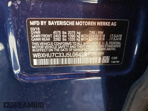 2018 BMW X1 sDrive28i with VIN WBXHU7C33J5L06428, listed as a Copart auction lot 48210333 with 33,965 mi miles and . Bid and sale history available at DreamBid. Image 12.