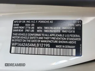 2021 Porsche Macan with VIN WP1AA2A54MLB12195, listed as a Copart auction lot 61242135 with Not provided miles and Salvage title. Bid and sale history available at DreamBid. Image 14.