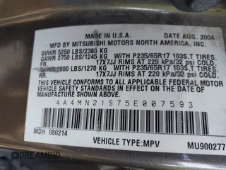 2005 Mitsubishi Endeavor LS with VIN 4A4MN21S75E007593, listed as a IAAI auction lot 42489979 with 198,294 mi miles and . Bid and sale history available at DreamBid. Image 9.
