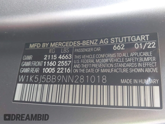 2022 Mercedes-Benz CLA 35 AMG with VIN W1K5J5BB9NN281018, listed as a IAAI auction lot 41562726 with 42,789 mi miles and . Bid and sale history available at DreamBid. Image 9.