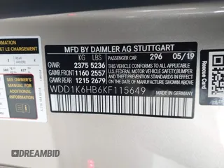 2019 Mercedes-Benz E 450 with VIN WDD1K6HB6KF115649, listed as a IAAI auction lot 42141529 with 42,504 mi miles and . Bid and sale history available at DreamBid. Image 9.