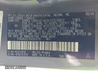 2005 Toyota Sienna XLE with VIN 5TDZA22C15S343170, listed as a IAAI auction lot 42487555 with 260,317 mi miles and . Bid and sale history available at DreamBid. Image 9.