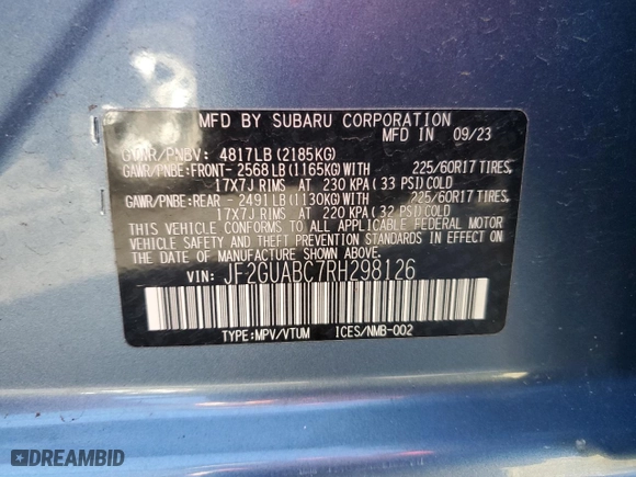 2024 Subaru Crosstrek with VIN JF2GUABC7RH298126, listed as a Copart auction lot 76783794 with 7,994 mi miles and Salvage Title. Bid and sale history available at carsss.com. Image 14.