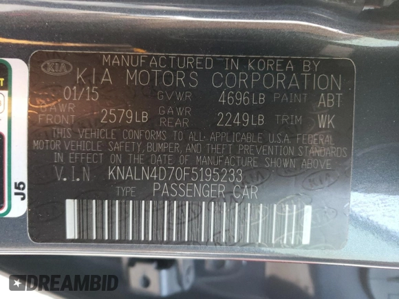 2015 Kia Cadenza Premium with VIN KNALN4D70F5195233, listed as a Copart auction lot 45352575 with 152,238 mi miles and Clean Title. Bid and sale history available at carsss.com. Image 12.
