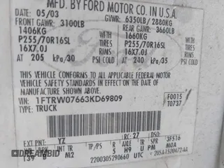 2003 Ford F-150 XLT with VIN 1FTRW07663KD69809, listed as a IAAI auction lot 42198549 with 166,466 mi miles and . Bid and sale history available at DreamBid. Image 9.