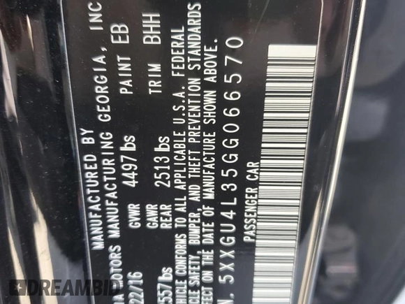 2016 Kia Optima EX with VIN 5XXGU4L35GG066570, listed as a Copart auction lot 54387215 with 98,657 mi miles and Clean Title. Bid and sale history available at carsss.com. Image 12.