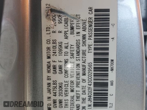 2012 Acura TSX с VIN JH4CU2F43CC029565, выставлен на аукционе Copart как лот 49409085 с пробегом 193 088 миль миль и Списание • Salvage title. История ставок и продаж доступна на DreamBid. Изображение 13.