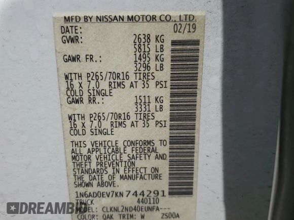 2019 Nissan Frontier SV z VIN 1N6AD0EV7KN744291, wystawiony jako Copart lot #58153805 z przebiegiem 77 491 mil mil oraz Szkoda całkowita • Salvage title. Historia ofert i sprzedaży dostępna na DreamBid. Obrazek 13.