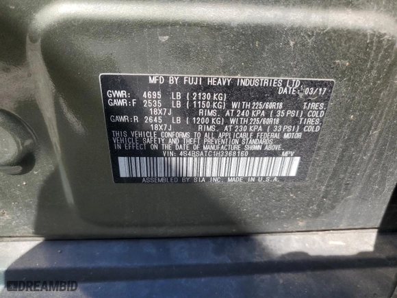 2017 Subaru Outback Touring with VIN 4S4BSATC1H3368160, listed as a Copart auction lot 50490325 with 145,171 mi miles and Salvage Title. Bid and sale history available at carsss.com. Image 16.