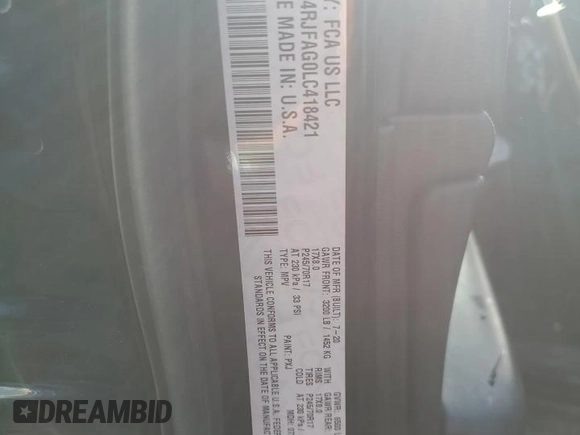 2020 Jeep Grand Cherokee Laredo E with VIN 1C4RJFAG0LC418421, listed as a Copart auction lot 61621315 with 47,871 mi miles and Salvage title. Bid and sale history available at DreamBid. Image 13.