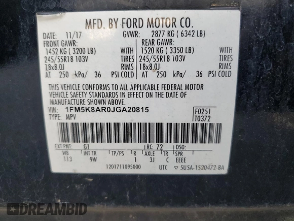 2018 Ford Police Interceptor Utility z VIN 1FM5K8AR0JGA20815, wystawiony jako Copart lot #58233165 z przebiegiem 109 064 mil mil oraz Tytuł czysty. Historia ofert i sprzedaży dostępna na DreamBid. Obrazek 13.