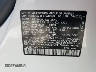 2020 Volkswagen Atlas SE z VIN 1V25E2CA9LC217670, wystawiony jako Copart lot #61438655 z przebiegiem 55 391 mil mil oraz Nie do naprawy • Non repairable. Historia ofert i sprzedaży dostępna na DreamBid. Obrazek 13.