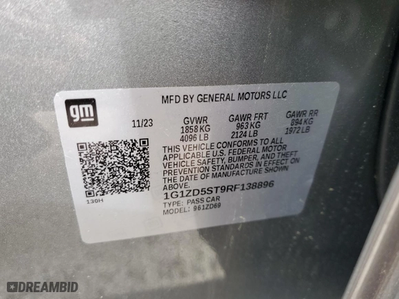 2024 Chevrolet Malibu LT with VIN 1G1ZD5ST9RF138896, listed as a Copart auction lot 51499785 with 28,163 mi miles and Non Repairable. Bid and sale history available at carsss.com. Image 12.