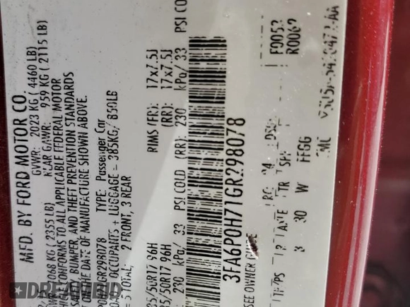 2016 Ford Fusion SE с VIN 3FA6P0H71GR298078, выставлен на аукционе Copart как лот 61174585 с пробегом 183 826 миль миль и Списание • Salvage title. История ставок и продаж доступна на DreamBid. Изображение 12.