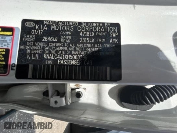 2017 Kia Cadenza Technology z VIN KNALC4J1XH5063296, wystawiony jako Copart lot #62104505 z przebiegiem 84 447 mil mil oraz Szkoda całkowita • Salvage title. Historia ofert i sprzedaży dostępna na DreamBid. Obrazek 10.