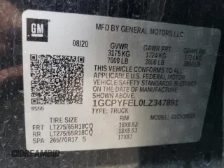 2020 Chevrolet Silverado 1500 LT Trail Boss with VIN 1GCPYFEL0LZ347891, listed as a Copart auction lot 79296634 with 43,824 mi miles and Salvage Title. Bid and sale history available at carsss.com. Image 12.