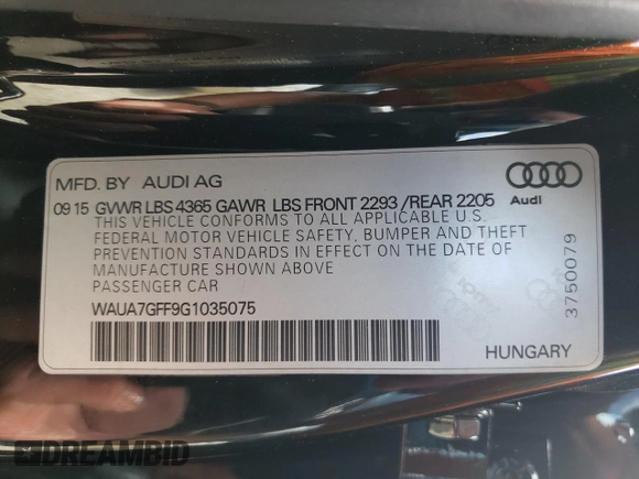 2016 Audi A3 1.8T Premium with VIN WAUA7GFF9G1035075, listed as a Copart auction lot 64584853 with 53,788 mi miles. Bid and sale history available at carsss.com. Image 12.