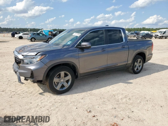 2023 Honda Ridgeline RTL z VIN 5FPYK3F54PB043289, wystawiony jako Copart lot #59173065 z przebiegiem 34 219 mil mil oraz Szkoda całkowita • Salvage title. Historia ofert i sprzedaży dostępna na DreamBid. Obrazek 1.
