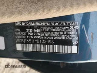 2000 Mercedes-Benz E-Class with VIN WDBJF65J1YB103093, listed as a Copart auction lot 51587325 with 208,350 mi miles and Salvage Title. Bid and sale history available at carsss.com. Image 14.
