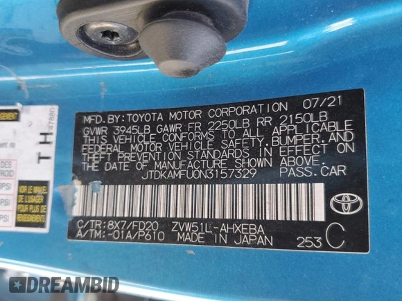 2022 Toyota Prius L Eco with VIN JTDKAMFU0N3157329, listed as a Copart auction lot 57233685 with 105,206 mi miles and Salvage Title. Bid and sale history available at DreamBid. Image 12.