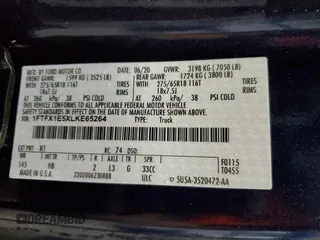 2020 Ford F-150 XL with VIN 1FTFX1E5XLKE65264, listed as a Copart auction lot 45580185 with 9,889 mi miles and Salvage Title. Bid and sale history available at carsss.com. Image 12.