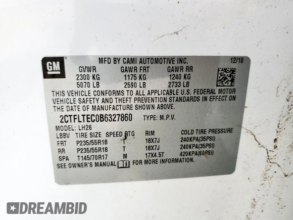 2011 GMC Terrain SLE-2 z VIN 2CTFLTEC0B6327860, wystawiony jako Copart lot #57644655 z przebiegiem 152 581 mil mil oraz Czysty tytuł • Clean title. Historia ofert i sprzedaży dostępna na DreamBid. Obrazek 14.