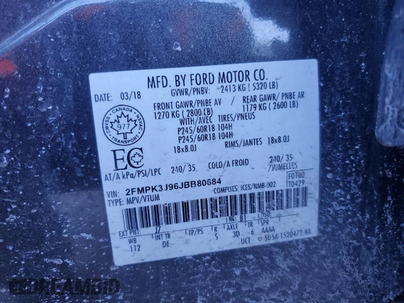 2018 Ford Edge SEL with VIN 2FMPK3J96JBB80684, listed as a Copart auction lot 45902845 with 68,853 mi miles and Salvage Title. Bid and sale history available at carsss.com. Image 13.