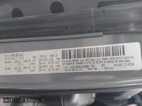2020 Jeep Wrangler Sport S with VIN 1C4GJXAN5LW146068, listed as a IAAI auction lot 42071619 with 51,238 mi miles and . Bid and sale history available at DreamBid. Image 9.
