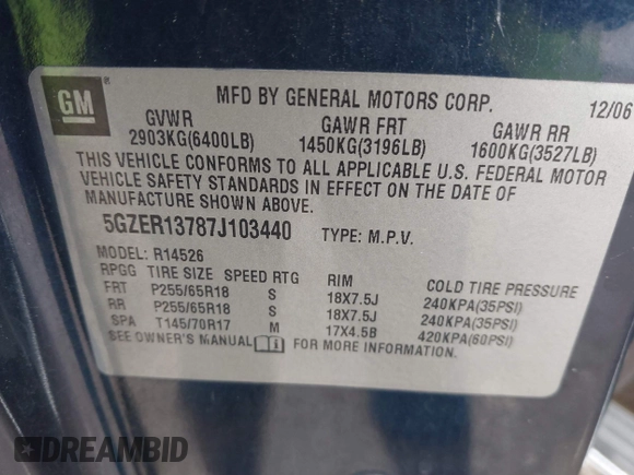 2007 Saturn Outlook XE z VIN 5GZER13787J103440, wystawiony jako IAAI lot #41296764 z przebiegiem 90 033 mil mil oraz . Historia ofert i sprzedaży dostępna na DreamBid. Obrazek 9.