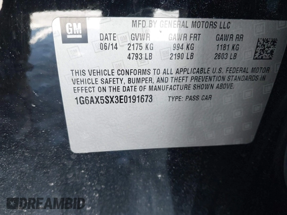 2014 Cadillac CTS Luxury AWD with VIN 1G6AX5SX3E0191673, listed as a IAAI auction lot 41617087 with 68,581 mi miles and . Bid and sale history available at DreamBid. Image 9.