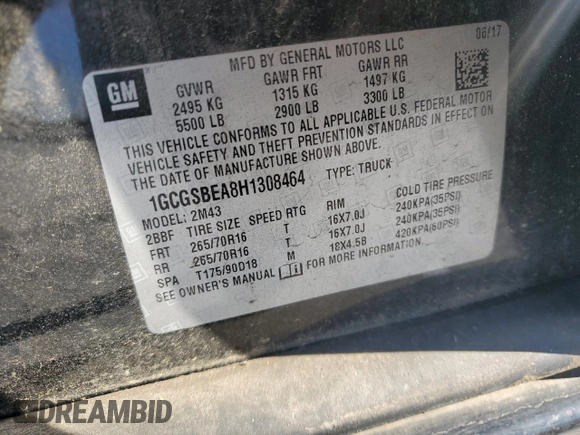 2017 Chevrolet Colorado 2WD WT with VIN 1GCGSBEA8H1308464, listed as a Copart auction lot 80917194 with 75,661 mi miles and Salvage title. Bid and sale history available at DreamBid. Image 14.