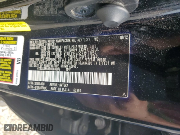 2013 Toyota Venza LE with VIN 4T3ZA3BB8DU068603, listed as a Copart auction lot 59700925 with 222,770 mi miles and Salvage title. Bid and sale history available at DreamBid. Image 13.