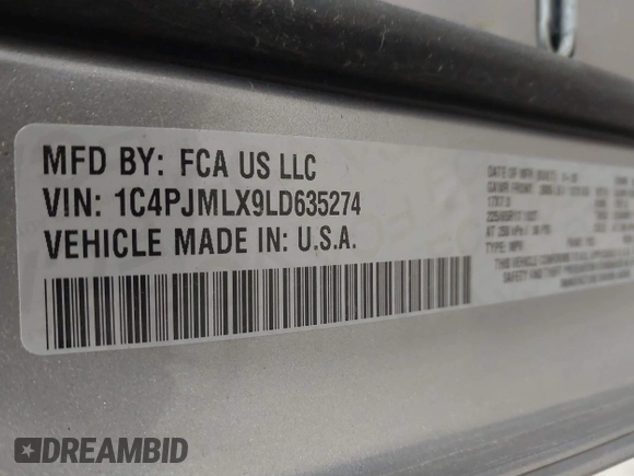 2020 Jeep Cherokee Altitude with VIN 1C4PJMLX9LD635274, listed as a IAAI auction lot 42366526 with 53,589 mi miles and . Bid and sale history available at DreamBid. Image 9.