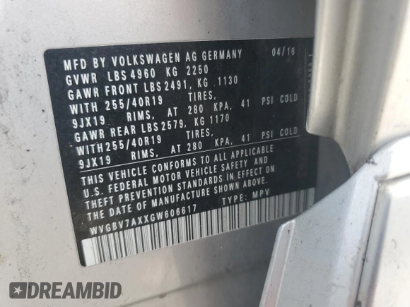 2016 Volkswagen Tiguan S with VIN WVGBV7AXXGW606617, listed as a Copart auction lot 48667505 with Not Provided miles and Salvage Title. Bid and sale history available at DreamBid. Image 14.