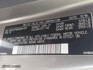 2019 Volvo S60 R-Design with VIN 7JRA22TM0KG004179, listed as a IAAI auction lot 41716942 with 27,466 mi miles. Bid and sale history available at carsss.com. Image 9.