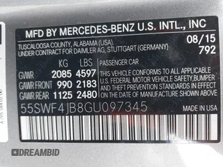 2016 Mercedes-Benz C 300 with VIN 55SWF4JB8GU097345, listed as a IAAI auction lot 42429203 with 110,273 mi miles and . Bid and sale history available at DreamBid. Image 9.