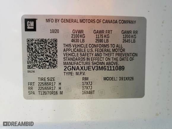 2021 Chevrolet Equinox LT with VIN 2GNAXUEV3M6111089, listed as a Copart auction lot 47042295 with 78,557 mi miles and Salvage Title. Bid and sale history available at carsss.com. Image 14.