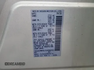 2016 Nissan Pathfinder SV with VIN 5N1AR2MM4GC64869, listed as a Copart auction lot 55058315 with 91,118 mi miles and Clean Title. Bid and sale history available at carsss.com. Image 10.