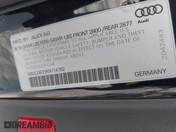 2019 Audi A6 Premium Plus z VIN WAUL2AF29KN114782, wystawiony jako IAAI lot #41393525 z przebiegiem 63 956 mil mil oraz . Historia ofert i sprzedaży dostępna na DreamBid. Obrazek 9.