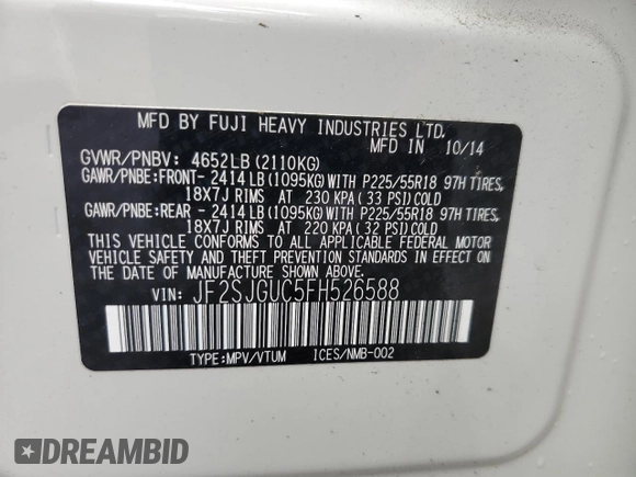 2015 Subaru Forester XT Touring с VIN JF2SJGUC5FH526588, выставлен на аукционе Copart как лот 62583825 с пробегом Не указан миль и Списание • Salvage title. История ставок и продаж доступна на DreamBid. Изображение 13.