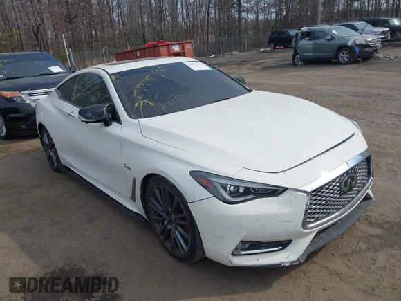 2017 Infiniti Q60 Red Sport 400 with VIN JN1FV7EK6HM610863, listed as a IAAI auction lot 40101142 with 52,406 mi miles and . Bid and sale history available at carsss.com. Image 1.