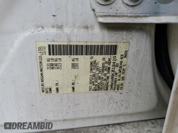 2013 Nissan Maxima SV with VIN 1N4AA5AP0DC819420, listed as a Copart auction lot 56332505 with 131,574 mi miles and Salvage title. Bid and sale history available at DreamBid. Image 12.