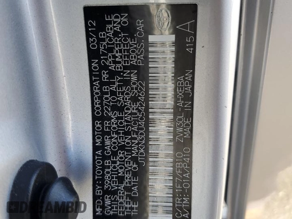 2012 Toyota Prius One with VIN JTDKN3DU4C5424622, listed as a Copart auction lot 42759125 with 165,196 mi miles and Salvage Title. Bid and sale history available at carsss.com. Image 14.
