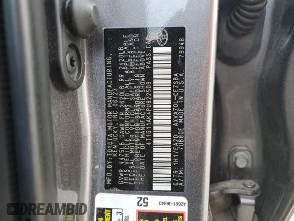 2023 Toyota Camry SE with VIN 4T1G11AK4PU822509, listed as a Copart auction lot 53322955 with 48,472 mi miles and Clean Title. Bid and sale history available at DreamBid. Image 12.