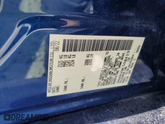 2022 Nissan Maxima SV z VIN 1N4AA6CV1NC508419, wystawiony jako Copart lot #60548755 z przebiegiem 58 126 mil mil oraz Czysty tytuł • Clean title. Historia ofert i sprzedaży dostępna na DreamBid. Obrazek 12.