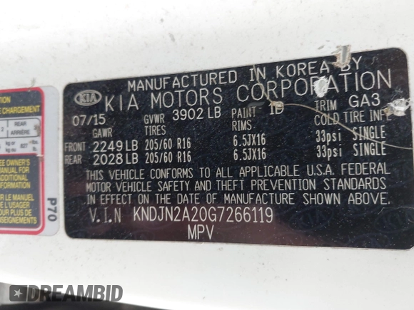 2016 Kia Soul with VIN KNDJN2A20G7266119, listed as a IAAI auction lot 41966792 with 176,706 mi miles and . Bid and sale history available at DreamBid. Image 9.