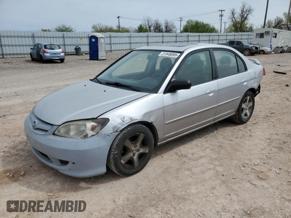 2004 Honda Civic EX with VIN 2HGES26704H528124, listed as a Copart auction lot 51548095 with 263,555 mi miles and Salvage Title. Bid and sale history available at DreamBid. Image 1.