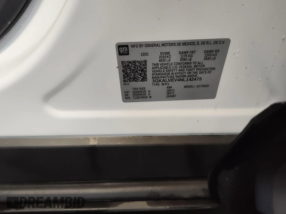 2022 GMC Terrain SLT z VIN 3GKALVEV4NL142475, wystawiony jako IAAI lot #42554198 z przebiegiem 34 225 mil mil oraz . Historia ofert i sprzedaży dostępna na DreamBid. Obrazek 23.