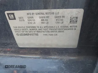 2015 Chevrolet Sonic LT with VIN 1G1JC5SH5F4167783, listed as a IAAI auction lot 42133841 with 203,404 mi miles and . Bid and sale history available at DreamBid. Image 9.